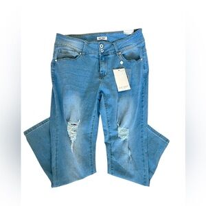 Blue Savvy Curvy  Distressed Jeans with Rips